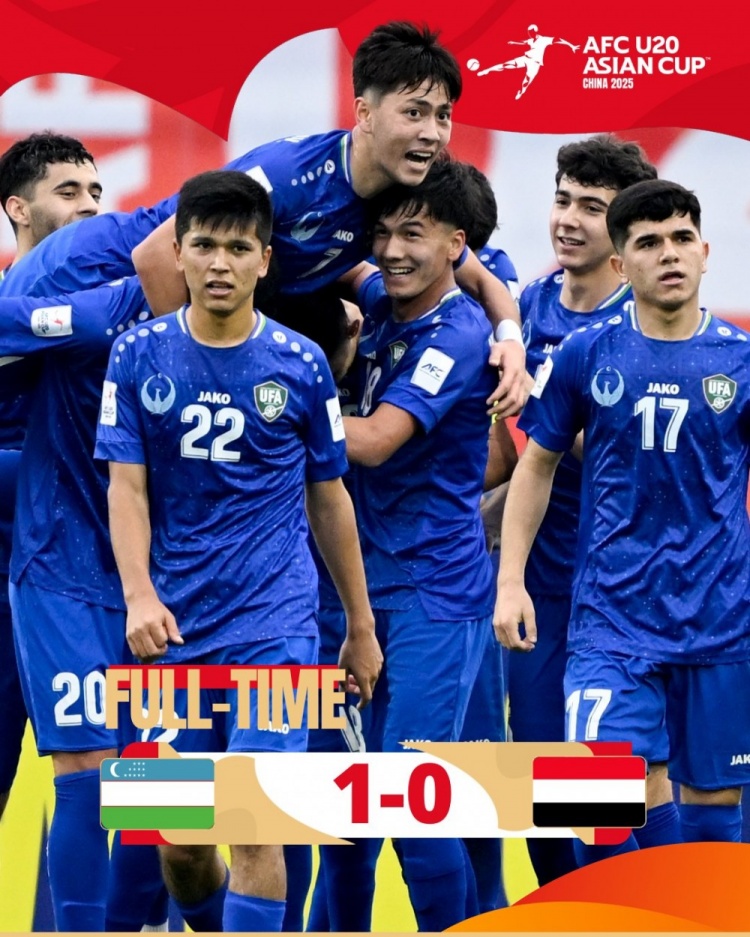 U20亚洲杯-乌兹别克斯坦1-0击败也门，奥林博耶夫头球制胜